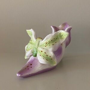 Purple and Green Butterfly Ceramic Shoe planter | candle holder, botanical